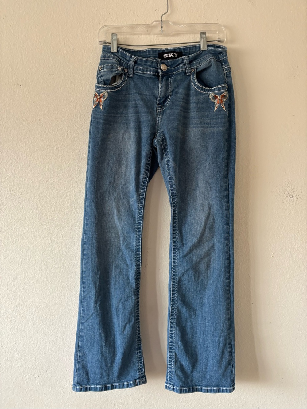 Y2k Butterfly embroidered straight leg low to mid rise denim jeans